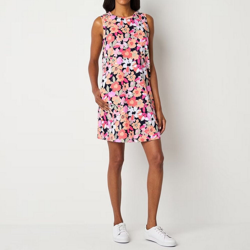 New St. John's Bay Sleeveless Shift Dress, Multi Floral, XXL